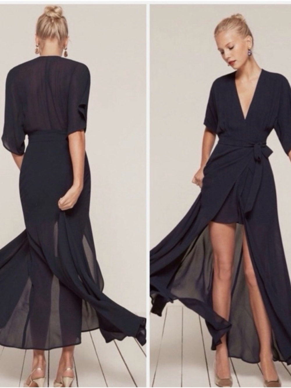 Reformation Black Wrap Maxi with High Slit